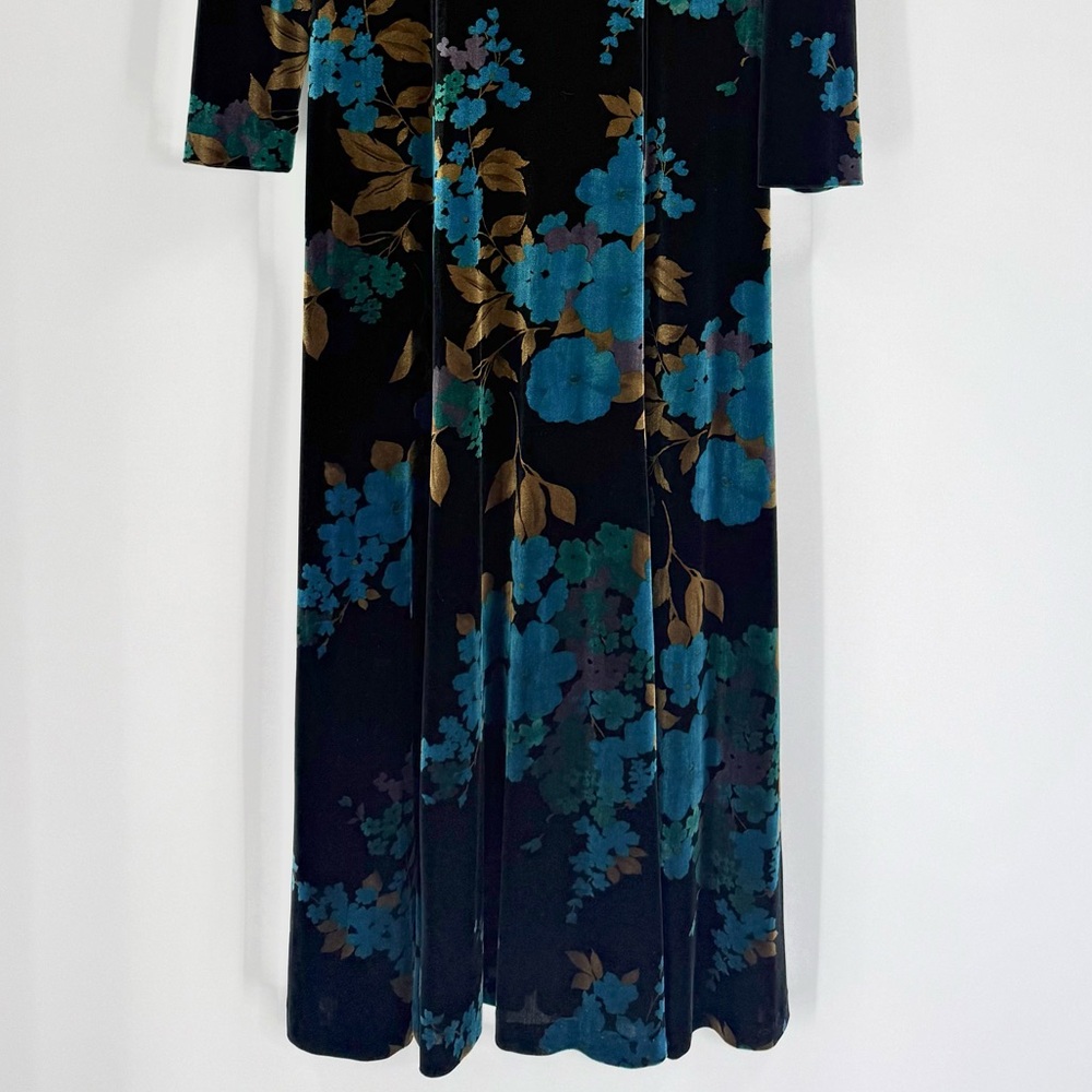 David Warren Vintage Velvet Floral Pattern Maxi Dress, Black Blue Gold, Size M - Picture 6 of 9